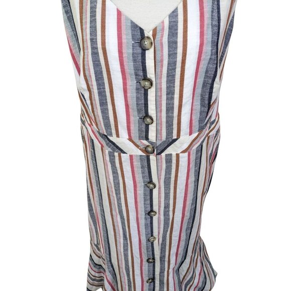 Womens Cotton Shift Midi Dress Plus 1X Button Front Striped Tank Sleeveless - Picture 2 of 7